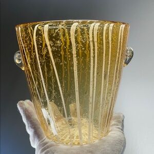 Venini Murano Art Glass “Bollicine” Amber Ice Bucket – Limited Edition